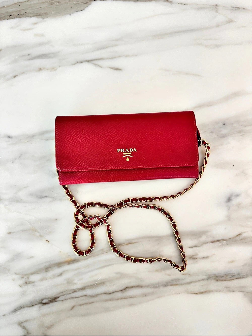 Saffiano Leather Wallet on Chain Red Crossbody